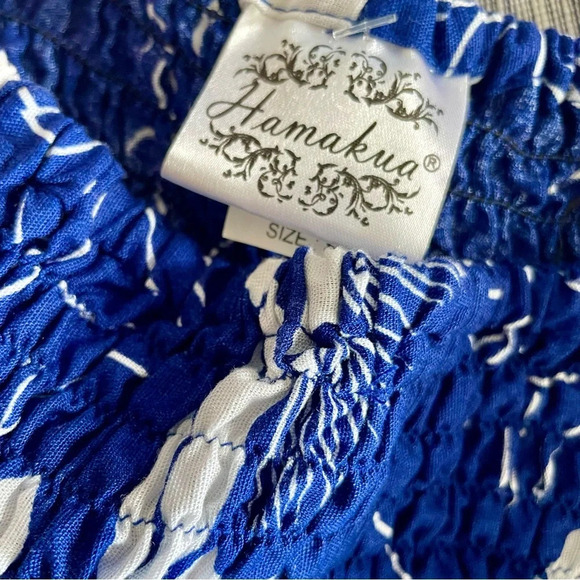 Hamakua tropical Hawaiian floral blue MUMU SMOCK TOP size small NWT - Picture 6 of 7